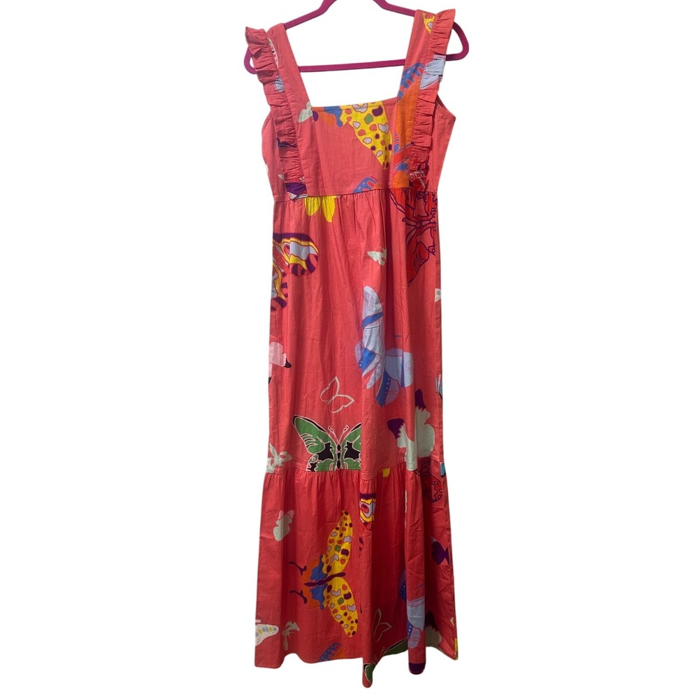 Sheridan Women's XS Kelly Maxi French Butterfly Print Ruffle Tiered Maxi Dress‎